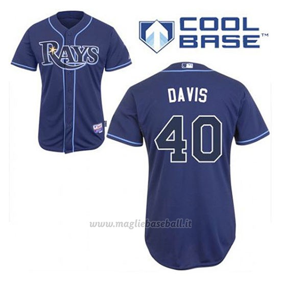 Maglia Baseball Uomo Tampa Bay Rays Wade Davis 40 Blu Blu Alterner Cool Base